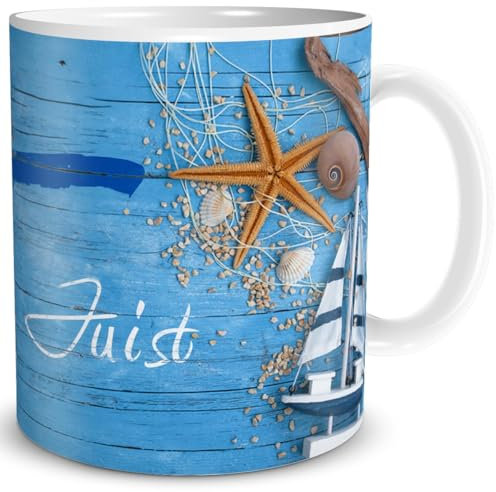TRIOSK Tasse Juist Nordsee Insel Souvenir Geschenk Maritim für Reiselustige Nordseeliebhaber Frauen Männer Büro Kollegen, Keramik 300ml