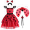 ReliBeauty Marienkäfer kostüm kinder Ladybug Polka Dots Rot Kleid mit Zubehör Set,110