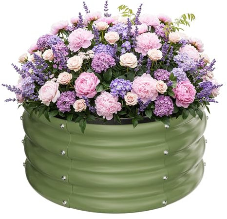 ZXZYHFTY Rundes verzinktes Hochbeet, grün, für den Außenbereich, erhöhter Pflanzkasten, rund, groß, Metall-Hochbeete für Gemüse, 60 x 60 x 30 cm, 1 Stück