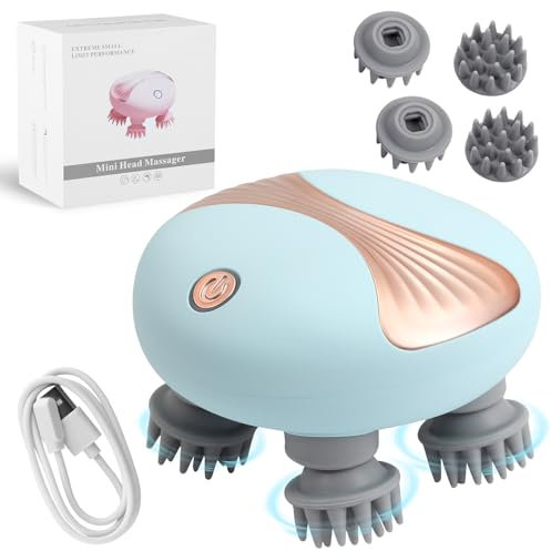 Massaggiatore Cuoio Capelluto Elettrico,Massaggiatore Elettrico Per La Testa,2 Velocità, Rotazione Di 360°,Spegnimento Programmato,Massaggiatore Elettrico Testa Per Circolazione Sanguigna(Blue)