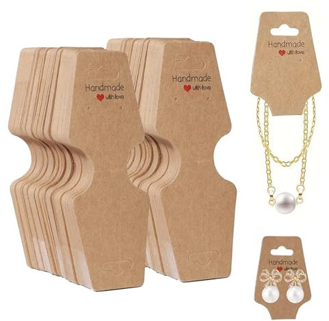 Selbstklebenden Ohrringe Displaykarten, Armband Display Karten, Kraftpapier Halsketten Display, 100Stk Kraftpapier Halsketten Ohrringkarten, Hängende Karte, für Schmuck Klassifizieren Anzeigen