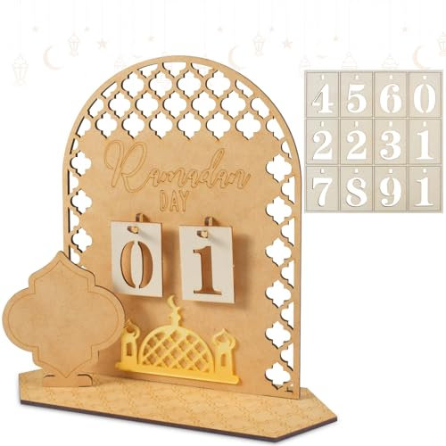 Ramadan Kalender kinder, Eid Mubarak Kalender, 2024 Countdown Kalender Holz Eid Mubarak Kalender DIY Ramadan Deko 30 Tage Kalender für muslimische Ramadan-Party Heimdekoration