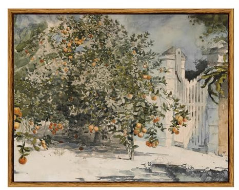 VIYYIEA Vintage-Pflanzen-Wandkunst, Orangenbäume und Tormalerei, Dekoration, ästhetisch, gerahmter Leinwanddruck, Kunstwerk, Bauernhaus-Stillleben, Wandbilder für Schlafzimmer, Wohnzimmer, 27,9 x 35,6