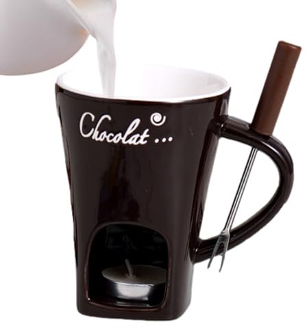 demaxiyad Set di tazze per fonduta di cioccolato personale, tazza per fonduta di cioccolato, tazza in ceramica per fonduta di cioccolato, tazza di fusione del cioccolato con forchette, pentola in
