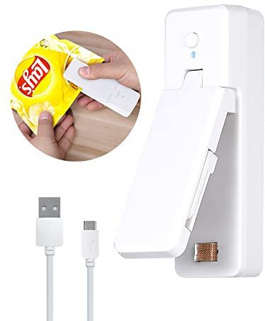 Mini saldatrice 2 in 1, con taglierino, sigillatrice per frigorifero con assorbimento magnetico, per conservare gli alimenti, sacchetti di plastica (bianco)
