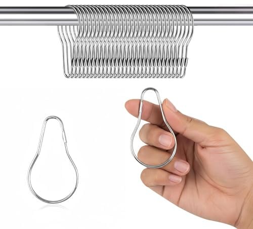 100 Pack Shower Curtain Hooks, 2.5 Metal Shower Curtain Rings, Made of Rust Resistant Nickle-Plated Steel, Pear Shaped Split Rings, Hanging Clips