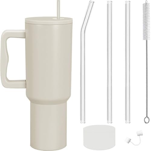 KUPITM6 40oz Tumbler with Straw and Lid, 1182ml Stainless Steel Double Wall Vacuum Insulated Coffee Cup, Travel Mug with Handle, Insulated Water Bottle for Cold & Hot Drinks