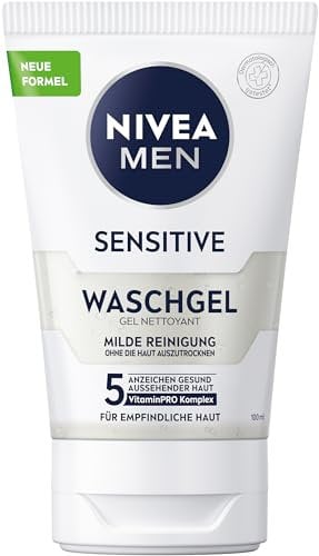 NIVEA MEN Sensitive Waschgel, sanftes Reinigungsgel für empfindliche Männerhaut, beruhigende Gesichtsreinigung zur Linderung von Hautirritationen (100 ml)