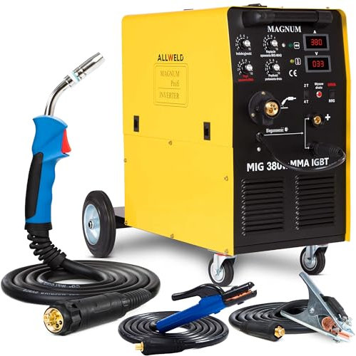 MAGNUM MIG 380w MMA IGBT - Schutzgasschweißgerät mit 4-Rollen Drahtvorschub und Fahrwerk - MIG MAG, MMA und WIG-Lift - 400V 50Hz 40-350A - Set Solo