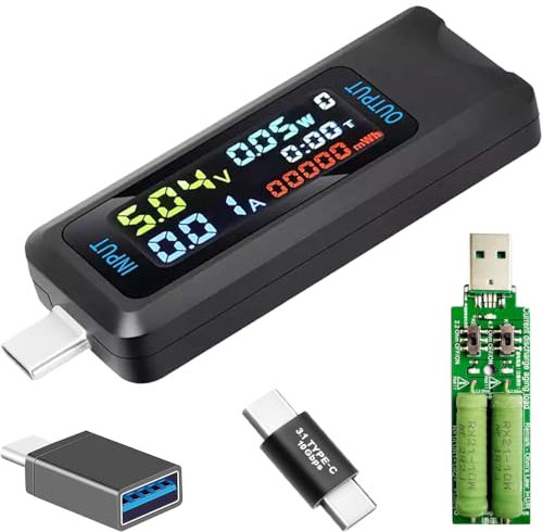 Youmile USB Tester Type-C interface Multi-Functional Digital Power Capacity Tester Voltage Current Meter DC 4.5-36V 0-5A Supports Fast Charging Protocols with Type C Connector Adapter USB Load