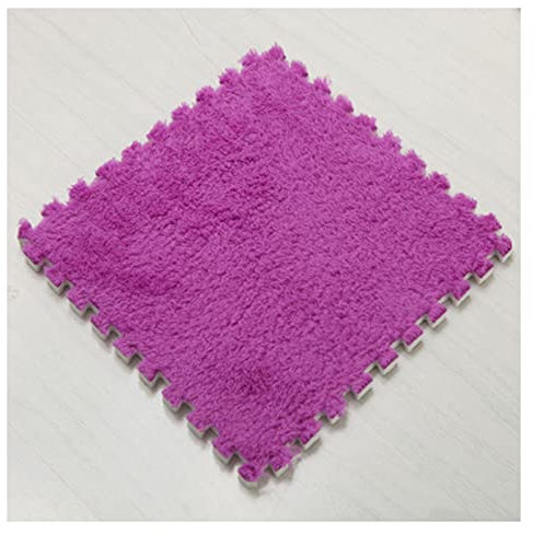 XSMYdpuk Weiche ineinander greifende Teppichfliesen, quadratisches Fußmatten-Set aus Plüschschaum, Flauschige Puzzle-Teppiche, 0,4 Zoll dick, 12 x 12 Zoll – 9 Fliesen (Farbe: Lila)