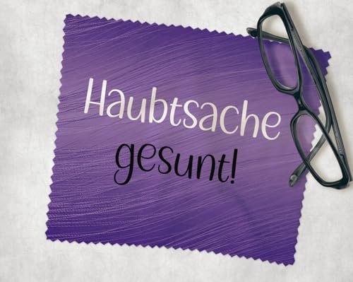 Farbwuselei Brillenputztuch haubtsache gesunt, 15x18 cm witzig Funny bedrucktes, lustiges, Mikrofasertuch waschbar (lila)