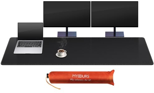 Mydours Schreibtischunterlage aus Wildleder und PU Leder, 170x40cm Große Premium Qualität tischmatte, Doppelseitige wasserdicht Mauspad XXL mit genähten Kanten für Büro und Zuhause (Schwarz)