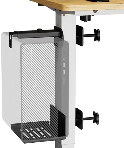 JOY worker Clamp-on Desk Leg PC Mount, No Drilling Under Desk PC Mount Adjustable Height and Width, Computer Case CPU Holder Holds up to 44 lbs, Fits Most Computer Tower, Black