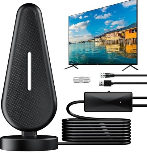 Gezimetie Antenna TV Interna, Antenna TV Digitale Terrestre con Potente Amplificatore con 250 miles di Distanza di Ricezione, Antenna da Interno Digitale Terrestre Supporto 4K / 1080P HDTV