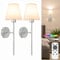 NIORSUN 19.9 inch Battery Operated Wall Light, Brushed Nickel Rechargeable Wall Lights with 5200mAh Dimmable Detachable Bulbs and Remote, 9 Colours Wall Lights for Bedroom Living Room Hallway