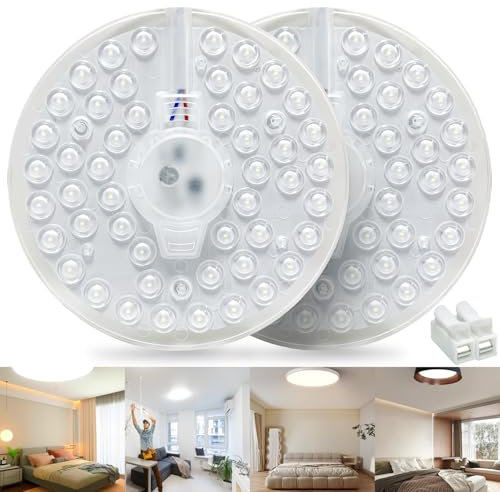 2 Stück 24W LED Modul Umbausatz: LED Ring Modul mit Magnethalter für Deckenleuchten Naturweiß 4000K Umrüstsatz, Hochhelles Rundes Solides Deckenlicht Ersatzform Ersatzbirne für Esszimmer, Schlafzimmer