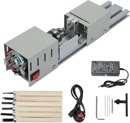 LIULIQ Mini-Drehmaschine, Perlenpoliermaschine, Multifunktionale Metalldrehmaschine Mit 7 Geschwindigkeitsstufen, Drehmaschinen-Standardsatz, Geeignet Zum Schnitzen, Bohren Und Schleifen Von Holz
