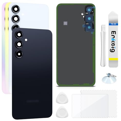 Enkeig Vetro Posteriore Sostituzione per Samsung Galaxy A55 SM-A556 Back Cover copribatteria + Kit di Riparazione(Nero)