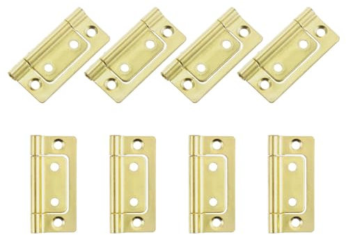 TOP-VIGOR 8Pcs Door Hinges Non-Mortise, 2 Inch No Noise Bifold Butt Cabinet Hinges for Cabinet Furniture Window Wardrobe, Gold