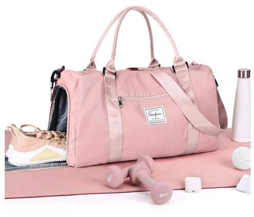 HYC00 Sport Duffel Bag Damen Herren,Sporttasche mit Nassfach & Schuhfach Reise Duffel Bags Übernachtungstasche Reisetasche Handgepäcktasche Fitnesstasche Trainingstasche Weekender Bag,Rosa