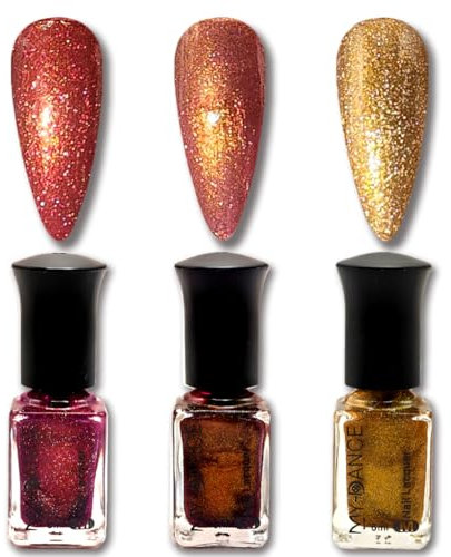 3D Holographic Glitter Nail Polish Set – 3 x 6ml Metallic and Pearl Nail Polishes – Quick-drying Nail Polish, No UV Lamp Required, Long-lasting Mermaid Glitter Effect (SET 1)