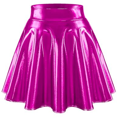 bridesmay Damen Glitzer Metallischer Mini Faltenrock 2024 Karneval Kostüm Mini Kurz Skater Rock Fuchsia L