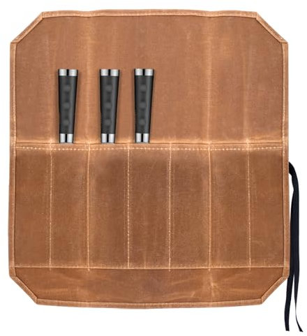 PWGHWG Wasserdichte Messertasche aus Leder - Multifunktional für Küchenmesser, Scheren, Löffel, Gabeln und Messerschärffeilen (Khaki)
