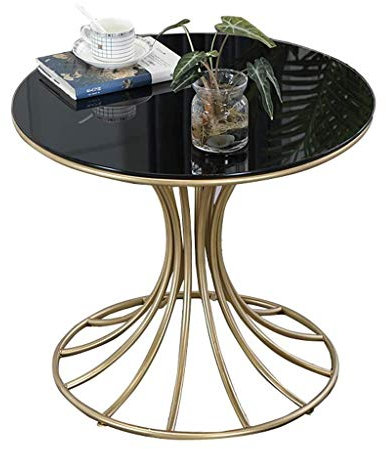 MEILISHAOMEI Nordischer moderner Beistelltisch, Goldener Eisenkunst-Couchtisch, Ecktisch, Sofa-Beistelltisch, Balkon, kreatives Design, runder Freizeittisch (Größe: 70 × 70 × 50 cm)