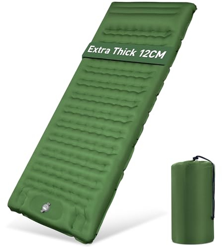 Aonext Isomatte Camping, 12CM Verdicktes Luftmatratze mit Fußpresse Pumpe,Luftverlust verhindern Aufblasbare Matratze Ultraleicht Wasserdicht Outdoor (Tannengrün)
