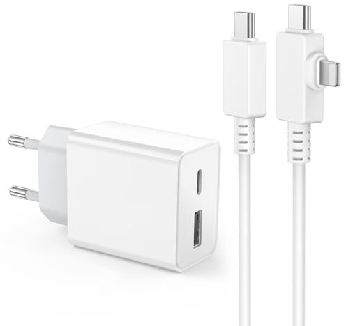 Caricatore per iPhone, Caricatore USB C da 25W con cavo 2 IN 1, Caricabatterie per iPhone 14/14 Pro/14 Pro Max/14 Plus/12/11/XS/XR/X/SE/11 Pro/iPad con cavo da 2M USB C a Lightening&C