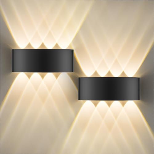GOOSKI 2 Stück LED Wandleuchte Innen IP65, 8W Wandlampe Up Down mit 8 Lichtquellen, 3000K Warmweiß Außenwandleuchte aus Aluminium, LED Wandbeleuchtung für Wohnzimmer Schlafzimmer Treppenhaus Flur