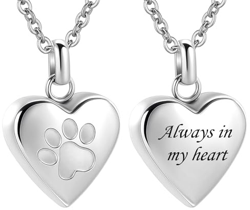 InfuMemo Haustier-Herz-Urnen-Schmuck für Asche für Hunde/Katze, Pfotenabdruck, Halskette mit Pfotenabdruck, Haustierherz, Urne, Halskette, Andenken, Schmuck, Asche