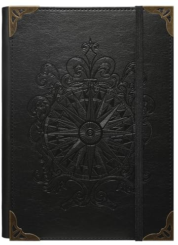 TIEFOSSI A5-Ringbuch mit 6 Ringen Tagebuch für Frauen und Männer, Hardcover Notizbuch aus PU-Leder, Kompass Vintage Notizbücher, College Lineatur für Schule, Arbeit, Reise & Organisation