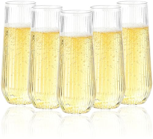 Goodluck 24 Pack Clear Plastic Champagne Flutes | 255ml/9oz Stemless Reusable Champagne Flutes for Weddings, Birthday, Family Gatherings, Bars,Christmas, BBQ, Garden Parties