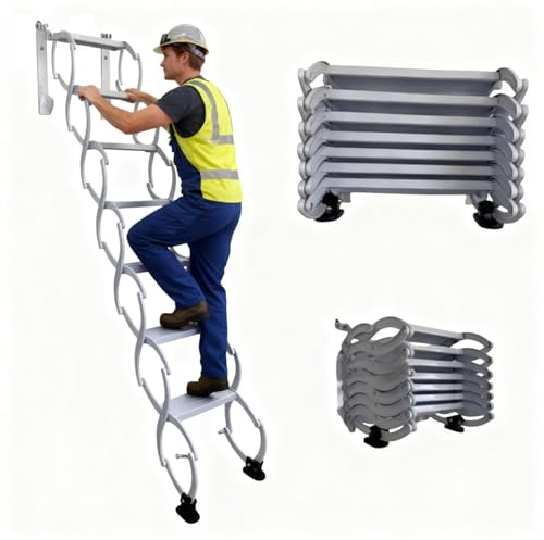 Ausziehbare, Faltbare Dachbodenleiter, robuste Teleskopleiter, wandmontierte Metall-Dachbodenleiter für Innen- und Außenbereich, Treppen-Ausziehsystem, Tragkraft 300 kg(H155CM/61IN)