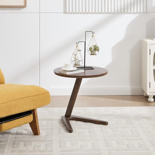ZHOMGG Table Basse Ronde en Bois Massif, Table d'Appoint Stable avec Pied Central Unique, Design Minimaliste, 50x50x44 cm (Wood, Naturelle)