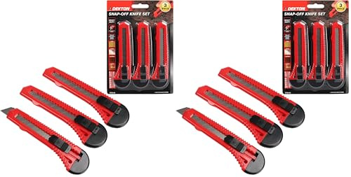 Dekton 3-Piece Snap-Off Utility Knife Set with Retractable Blades, Ergonomic Non-Slip Handles, Heavy-Duty Construction for Cutting Cardboard, Carpet, and More – Ideal for DIY and Professional Use
