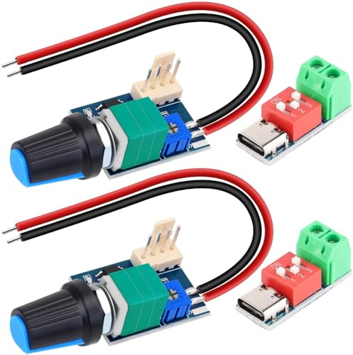 HAAMNING7 2510-4P 3P Manual 4 Wires 0-5V 12V Fan Speed Controller, PWM Speed Regulator 4-Pin with Knob On-Off Switch for PC CPU Case Cooling, with PD/QC Decoy (2 Pack)