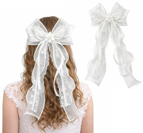 Haarschmuck Kommunion Mädchen, Erstkommunion Schleier Kopfschmuck, Kopfschmuck Kommunion, Kommunionkleid Mädchen mit Schleife für Brautjungfer Braut Haarschmuck Hochzeit Festliche Anlässe