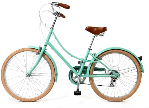 26 Zoll City-Commuter Fahrrad für Damen, Shimano 7-Gang Komfortables City-Bike mit Kenda 26 x 1,75 Reifen, Tourenrad mit verstellbarem Sattel für Frauen und Seniorinnen, Grün