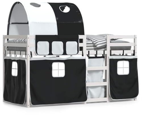 HFXHIJXQ Etagenbett Kiefer Weiß 80x200 cm mit Vorhängen Rausfallschutz Leiter spielend leicht zusammenklappbar für Kinderzimmer Gästezimmer Jugendzimmer