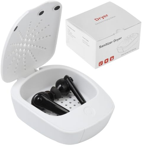 Secador deshumidificador eléctrico para audífonos con lámpara, estuche de secado universal para amplificador auditivo, almohadillas antideslizantes para un uso estable en la mesa