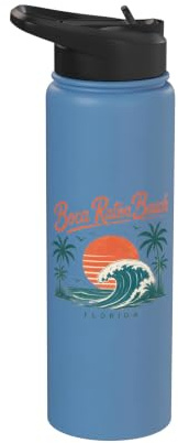 Boca Raton Beach Florida Sunset Wave Palm Trees Stainless Steel Insulated Water Bottle