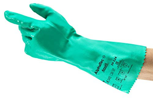 Ansell AlphaTec 39-124 Chemikalienschutzhandschuh, Verstärkter Nitrilhandschuh, Chemikalien- und Flüssigkeitsschutz, Herausragende Fingerbeweglichkeit, Größe L (12 Paar)