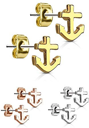 Treuheld® | OHRSTECKER mit ANKER - Edelstahl Ohrringe für Damen, Kinder und Herren in SILBER GOLD ROSEGOLD - perfekt für alle Anlässe - silberne und goldene Stecker - Old School [02.] - gold