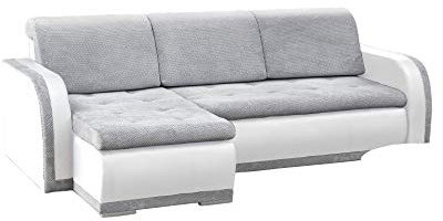 mb-moebel kleines Ecksofa Sofa Eckcouch Couch mit Schlaffunktion und Bettkasten L-Form Polstergarnitur große Farbauswahl - VERO I (Ecksofa Links, Hellgrau + Weiß)