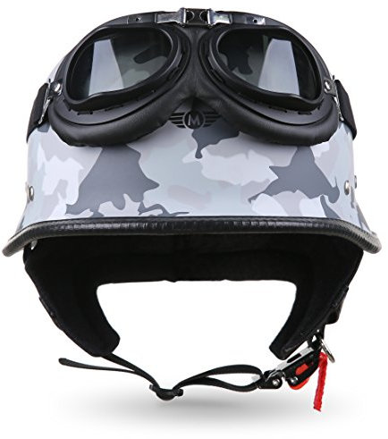 Moto Helmets® D33-Set „Army Snow“ · Brain-Cap · Halbschale Jet-Helm Motorrad-Helm Roller-Helm Scooter-Helm Bobber Mofa-Helm Chopper Retro Cruiser Vintage Pilot Biker Helmet Brille · XL (61-62cm)