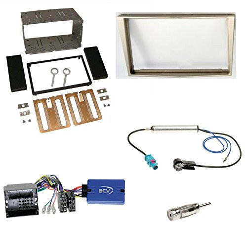 Einbauset: Opel Astra/Antara/Corsa D/Zafira B Doppel-DIN 2-DIN Blende/Radioblende Abdeckung - Satin Stone + Kenwood Radio LFB Lenkrad Interface Radio Adapter + Fakra Antenne Adapter - Set