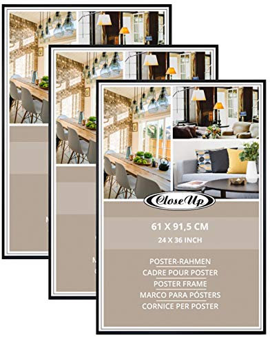Close Up Posterrahmen-Set 3 STK. 61x91,5 cm schwarz - Wechselrahmen für Maxi Poster, Qualitäts-Bilderrahmen, bruchsichere PVC-Scheibe